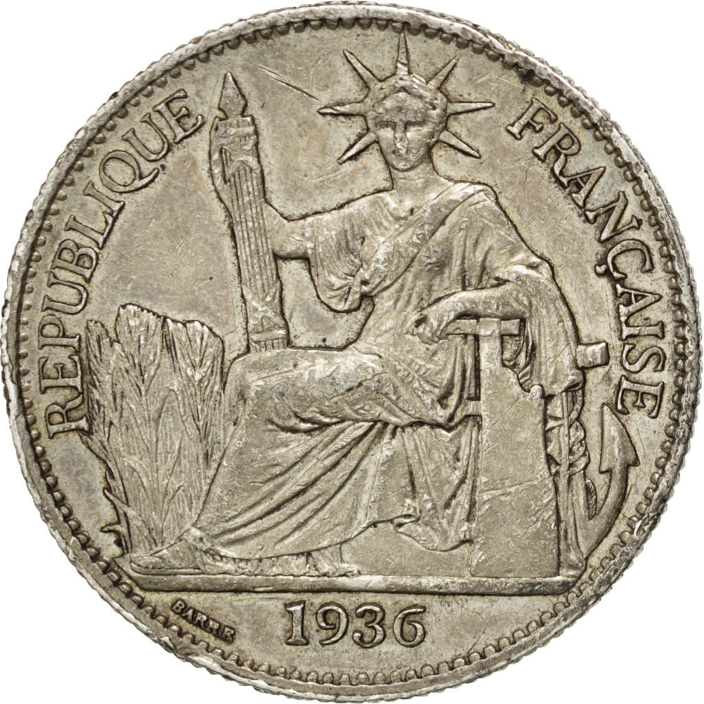 Indocina francese, 50 Cents, 1936, Paris, BB, Argento, KM:4a.2
