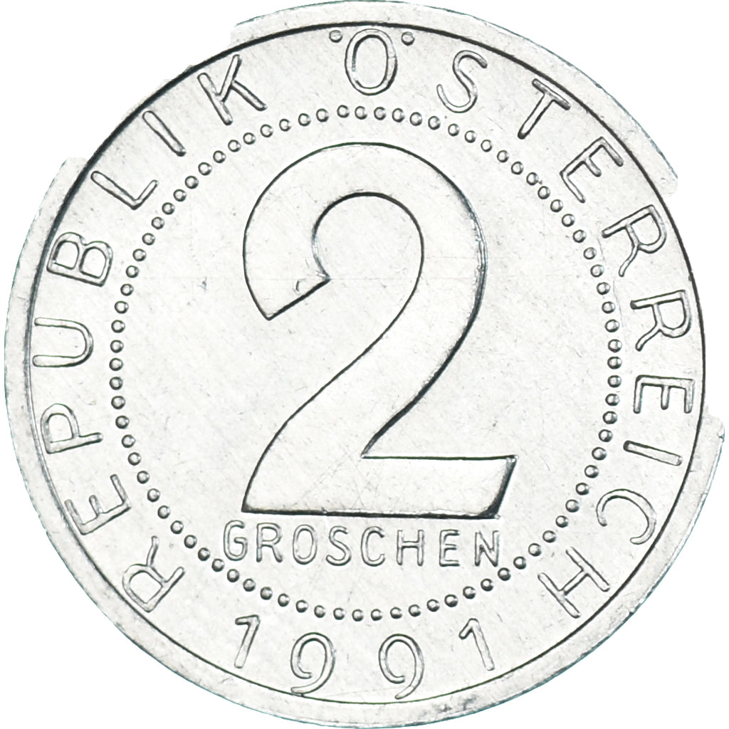 Münze, Österreich, 2 Groschen, 1991