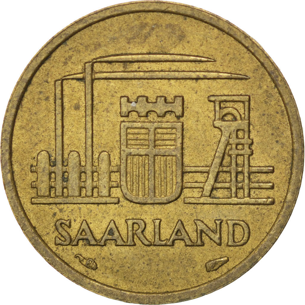 SAARLAND, 10 Franken, 1954, Paris, KM #1, EF(40-45), Aluminum-Bronze, 20, 3.05