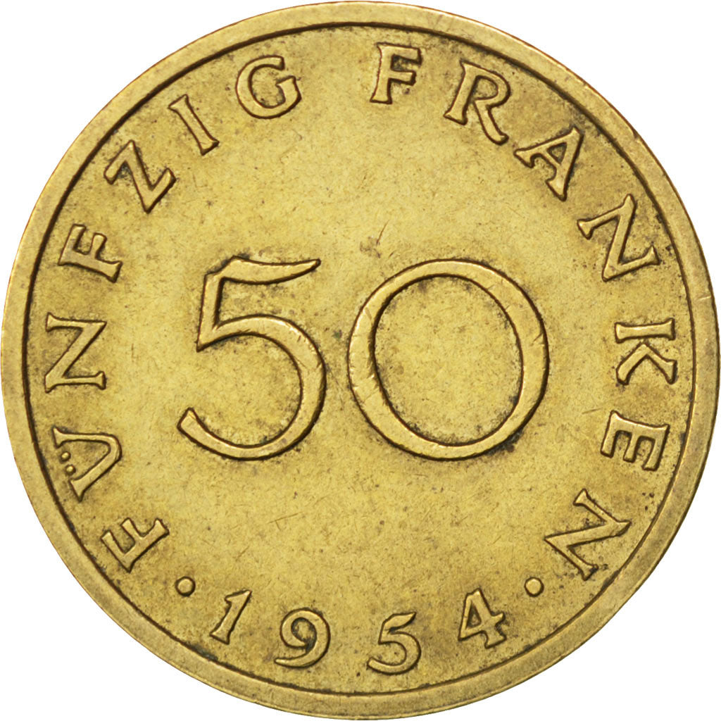 SAARLAND, 50 Franken, 1954, Paris, KM #3, EF(40-45), Aluminum-Bronze, 8.11