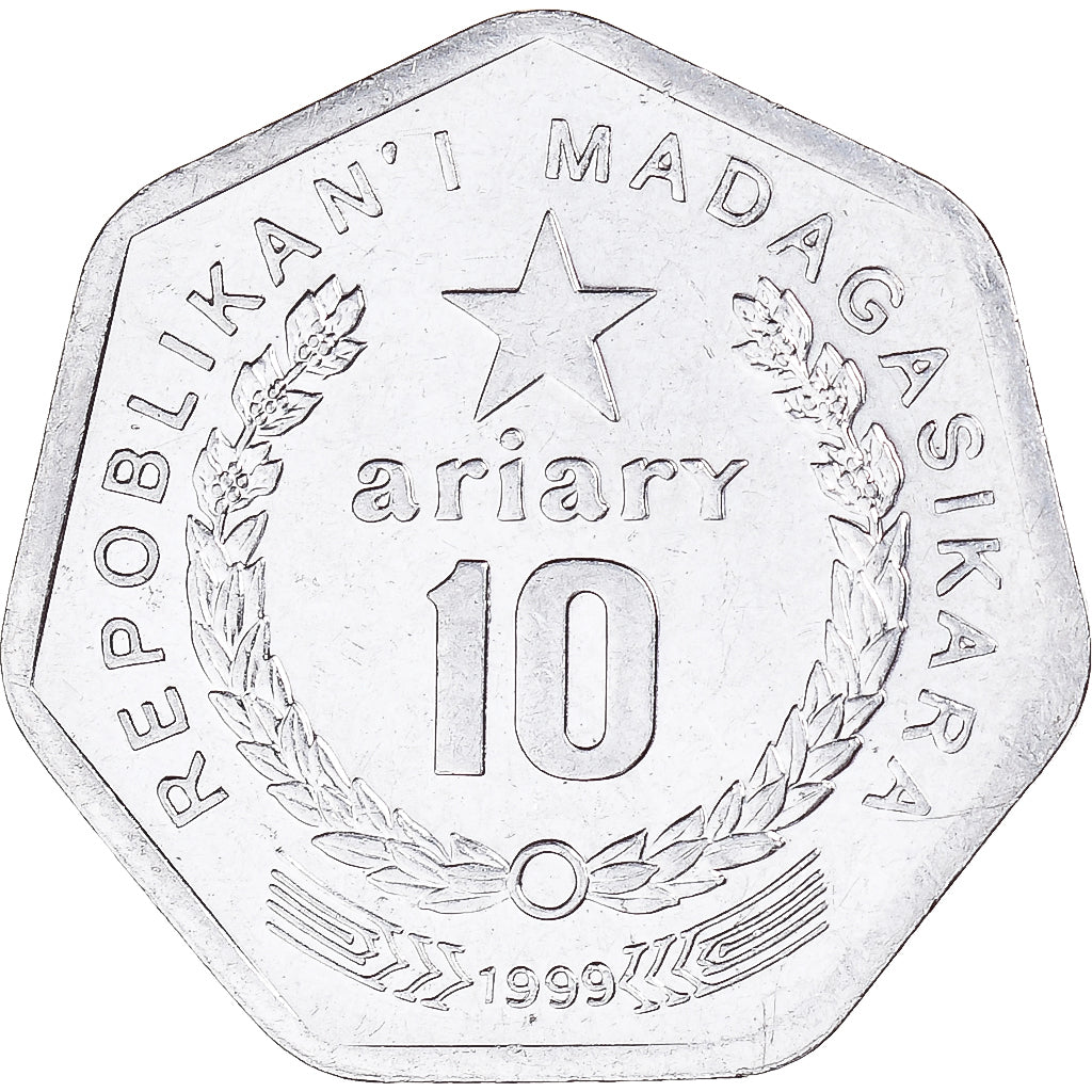 Coin, Madagascar, 10 Ariary, 1999