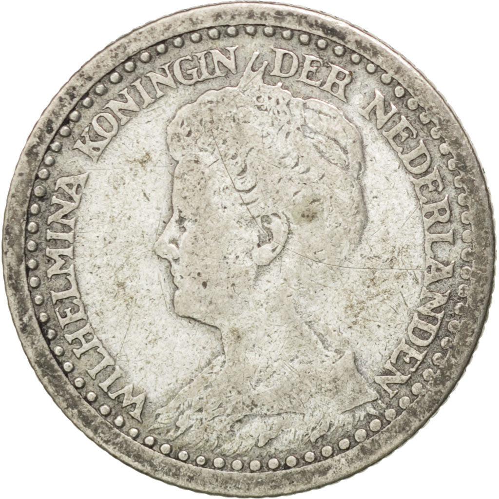NETHERLANDS, 10 Cents, 1918, KM #145, VF(30-35), Silver, 15, 1.36