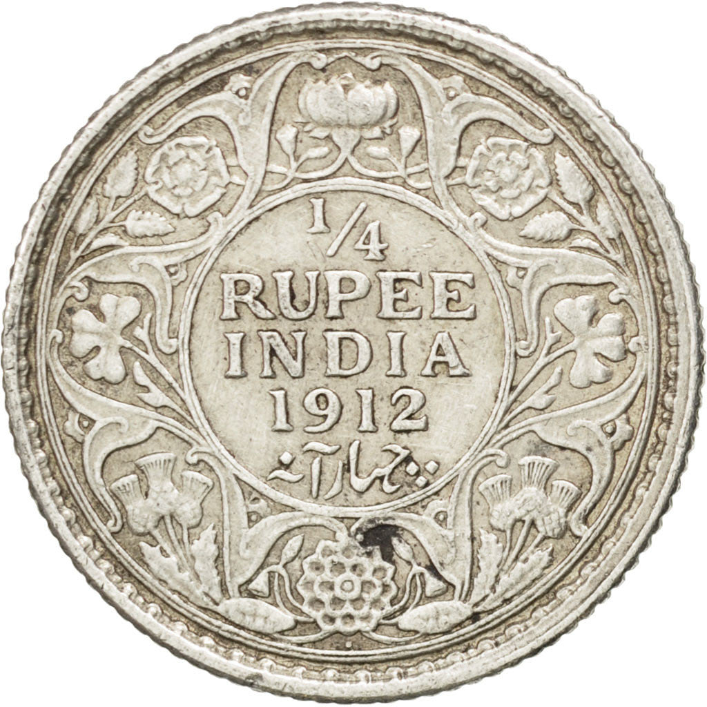 Monnaie, INDIA-BRITISH, George V, 1/4 Rupee, 1912, TTB, Argent, KM:518
