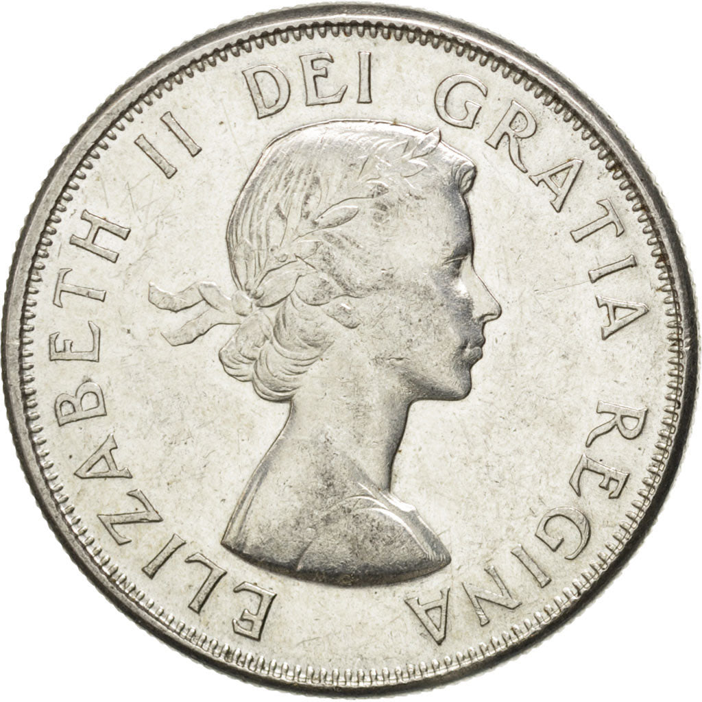 CANADA, 50 Cents, 1960, Royal Canadian Mint, KM #56, AU(55-58), Silver, 29.7,...