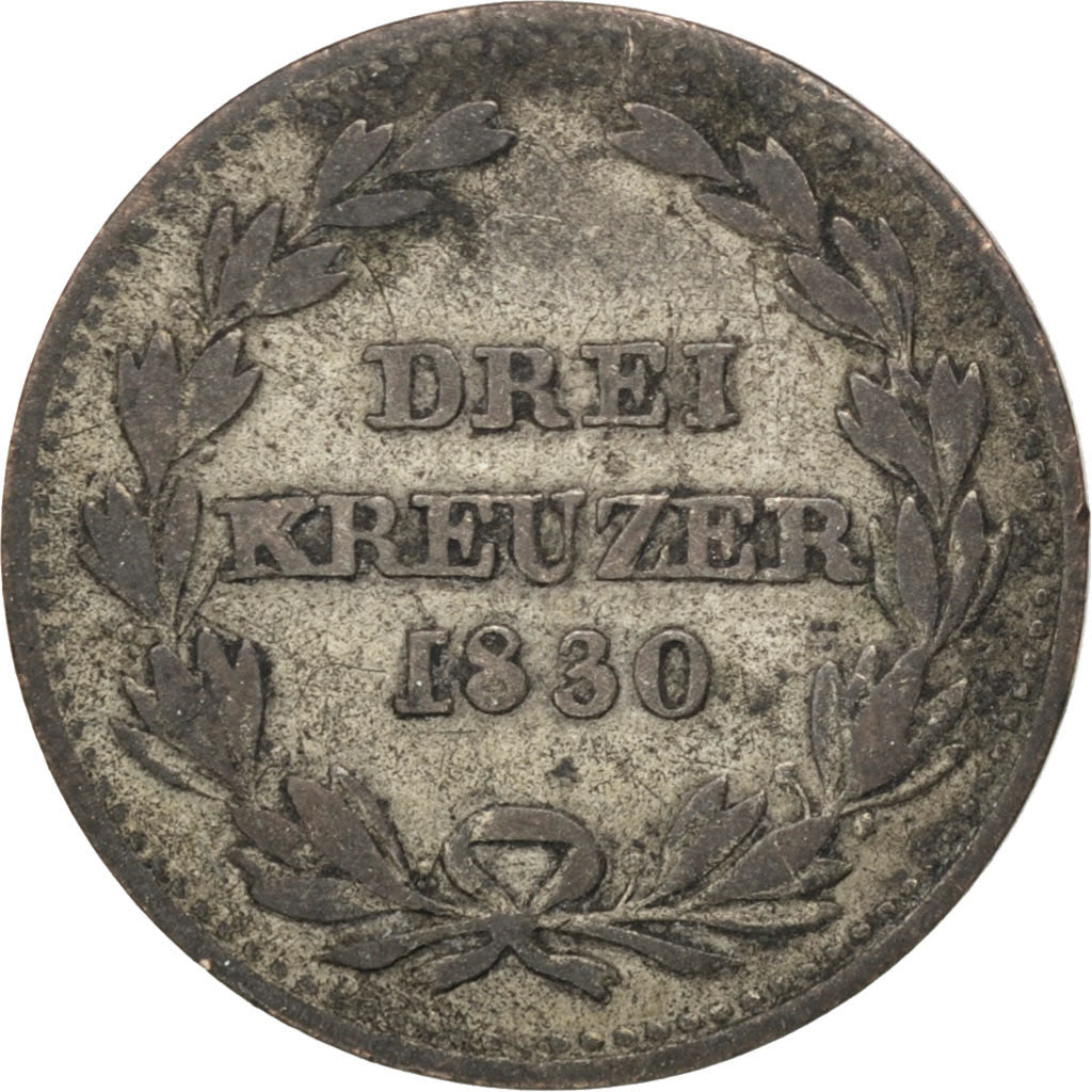 GERMAN STATES, 3 Kreuzer, 1830, KM #191, EF(40-45), Silver, 1.04