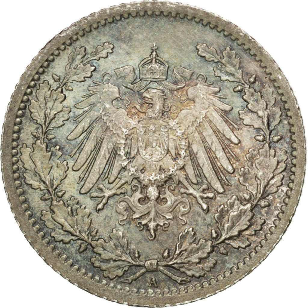 GERMANY - EMPIRE, 1/2 Mark, 1913, Berlin, KM #17, MS(63), Silver, 20, 2.77