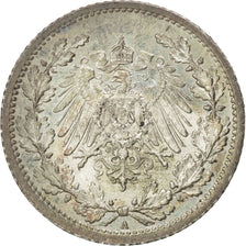 GERMANY - EMPIRE, 1/2 Mark, 1913, Berlin, KM #17, MS(63), Silver, 20, 2.76