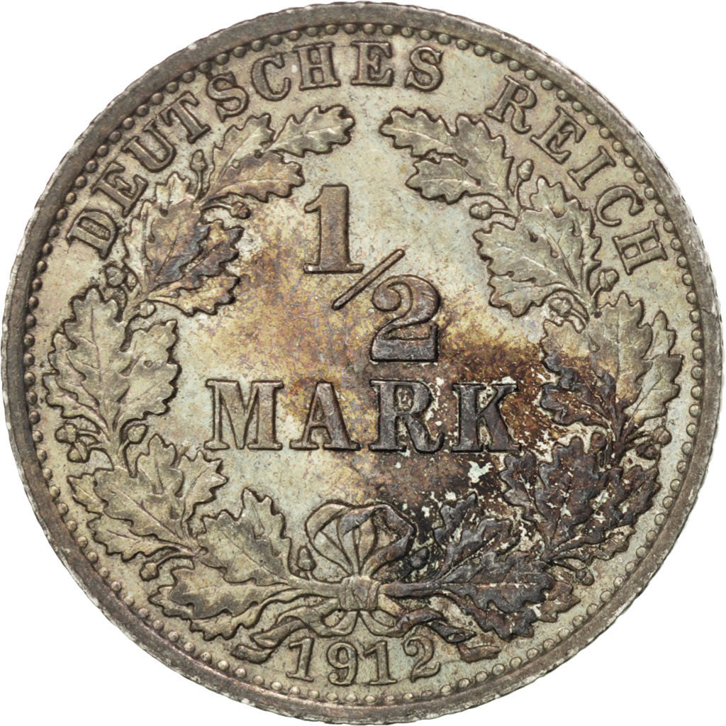 Coin, GERMANY - EMPIRE, 1/2 Mark, 1912, Berlin, MS(63), Silver, KM:17