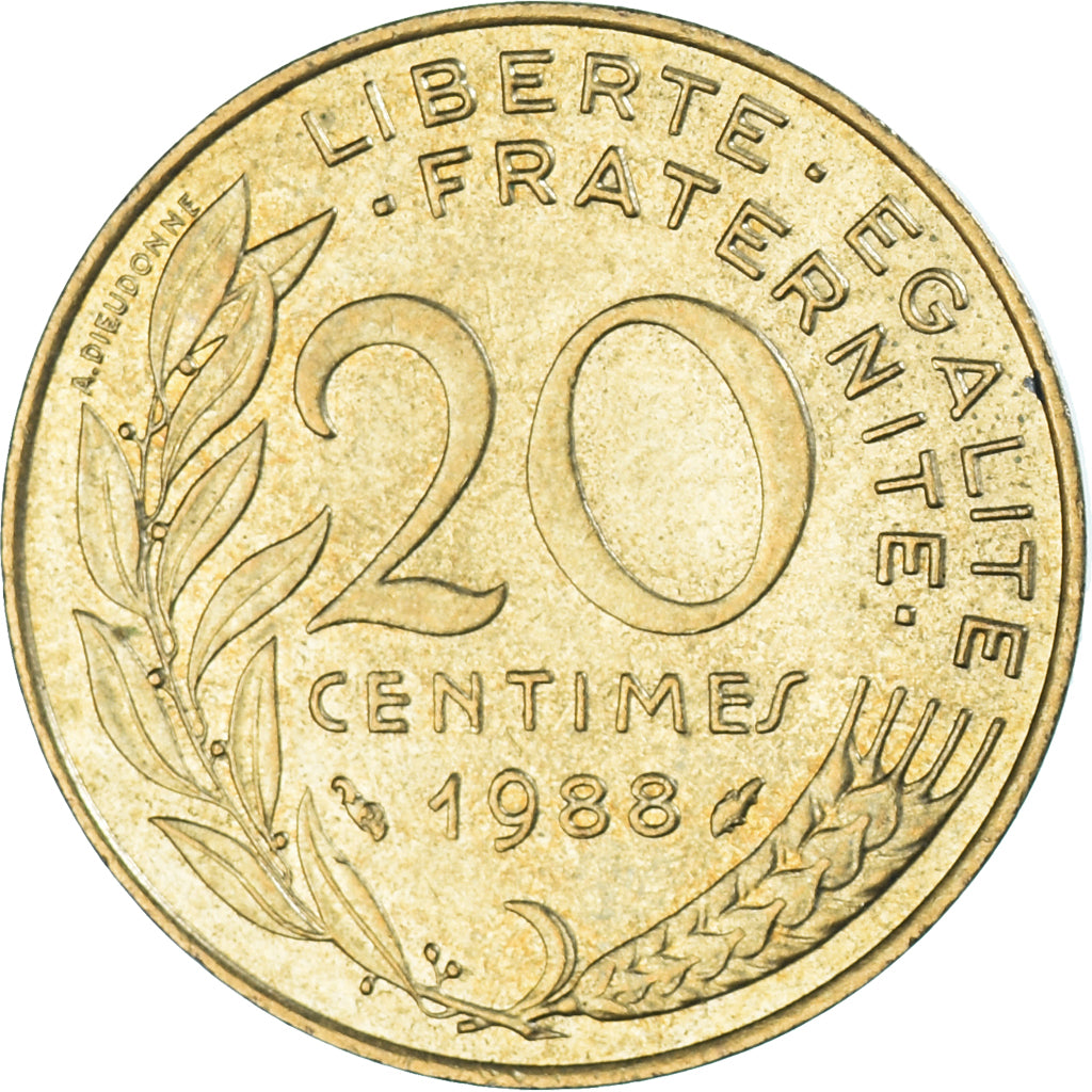 Moneta, Francja, 20 Centimes, 1988