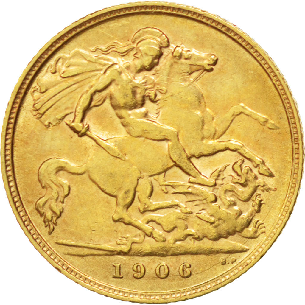 GREAT BRITAIN, 1/2 Sovereign, 1906, KM #804, EF(40-45), Gold, 3.97