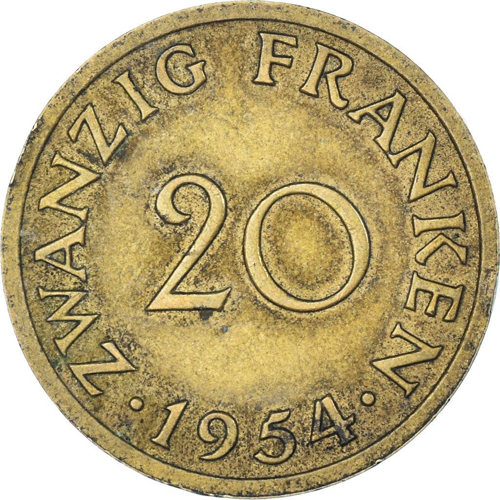 Coin, SAARLAND, 20 Franken, 1954