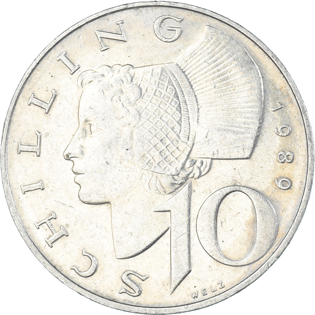 Moeda, Áustria, 10 Schilling, 1989