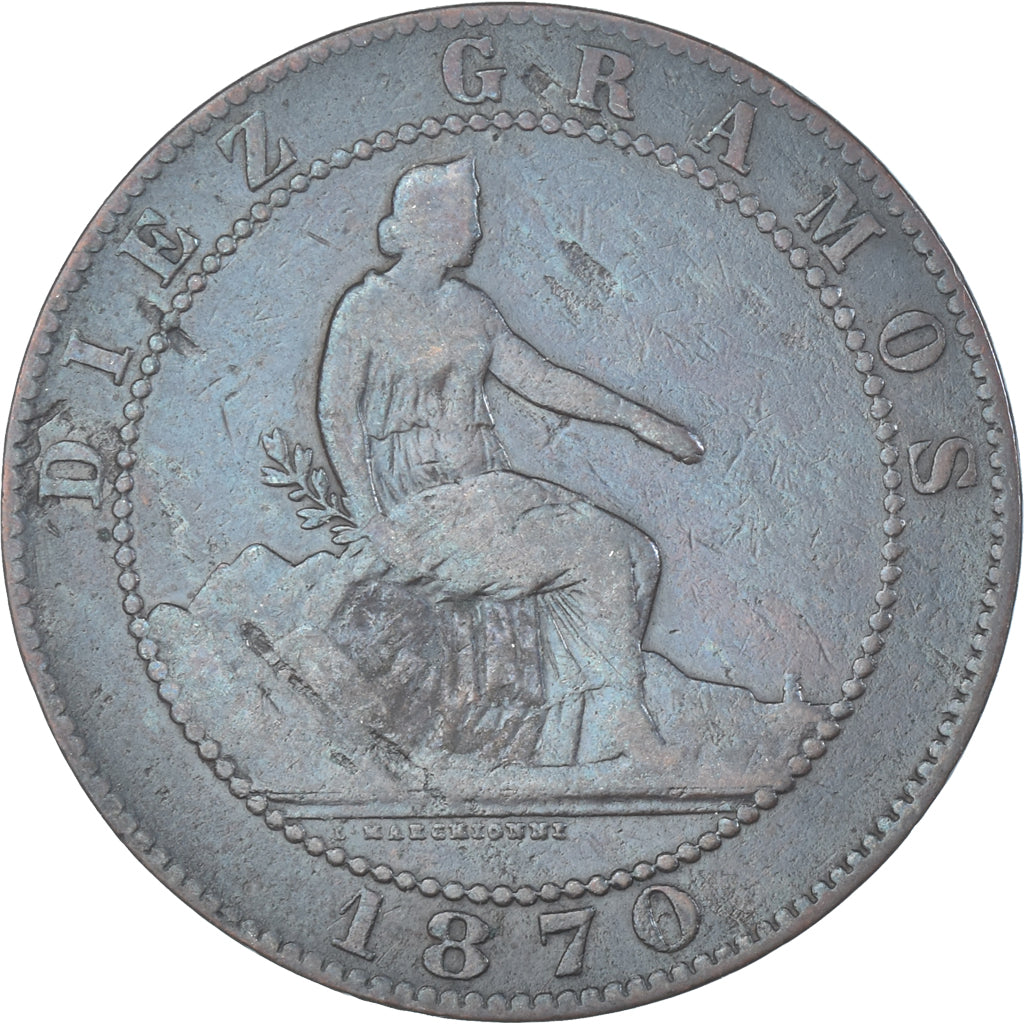 Moneta, Hiszpania, 10 Centimos, 1870