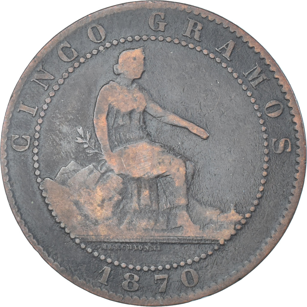 Moneta, Hiszpania, 5 Centimos, 1870