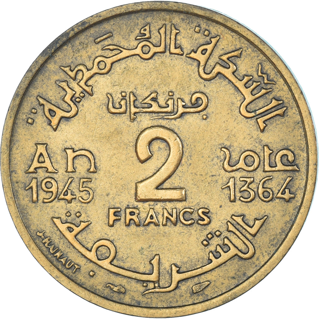 Coin, Morocco, 2 Francs, 1945