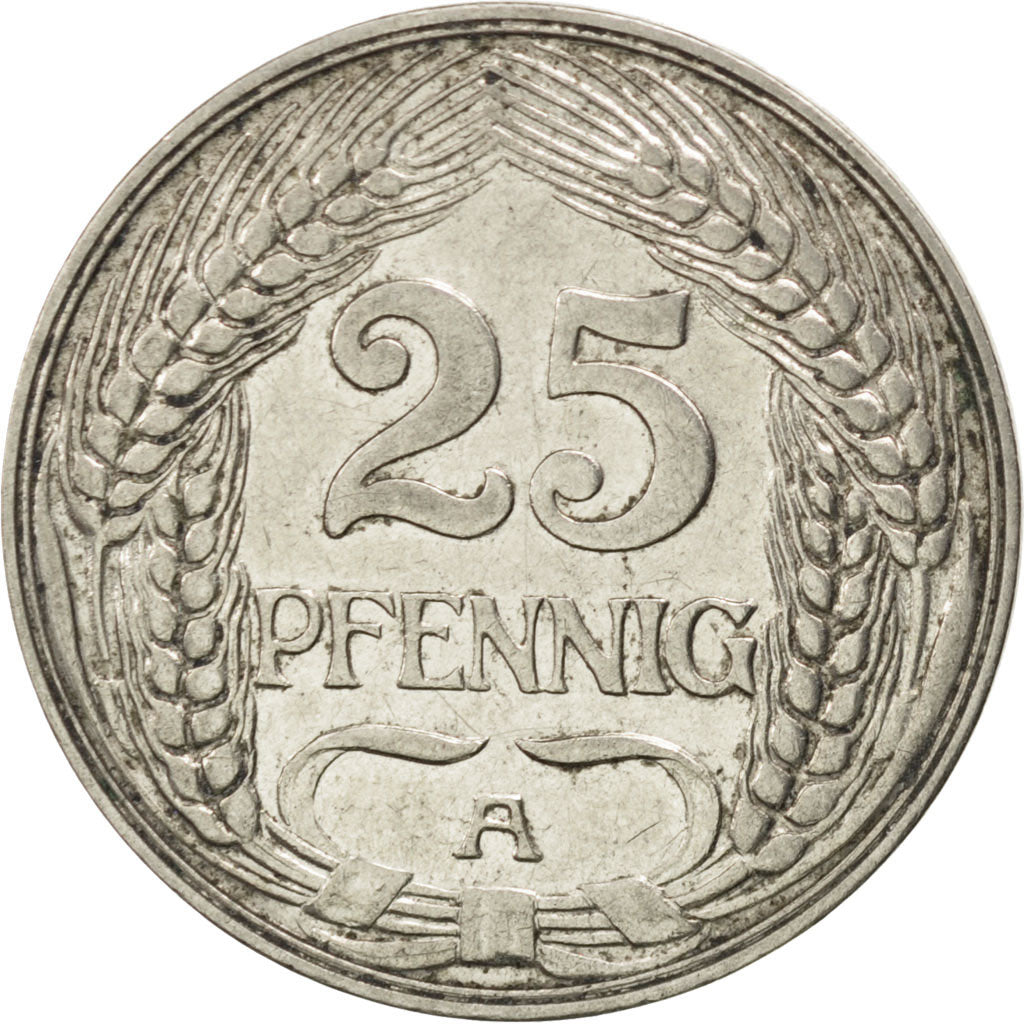 GERMANY - EMPIRE, 25 Pfennig, 1912, Berlin, KM #18, EF(40-45), Nickel, 23, 3.96
