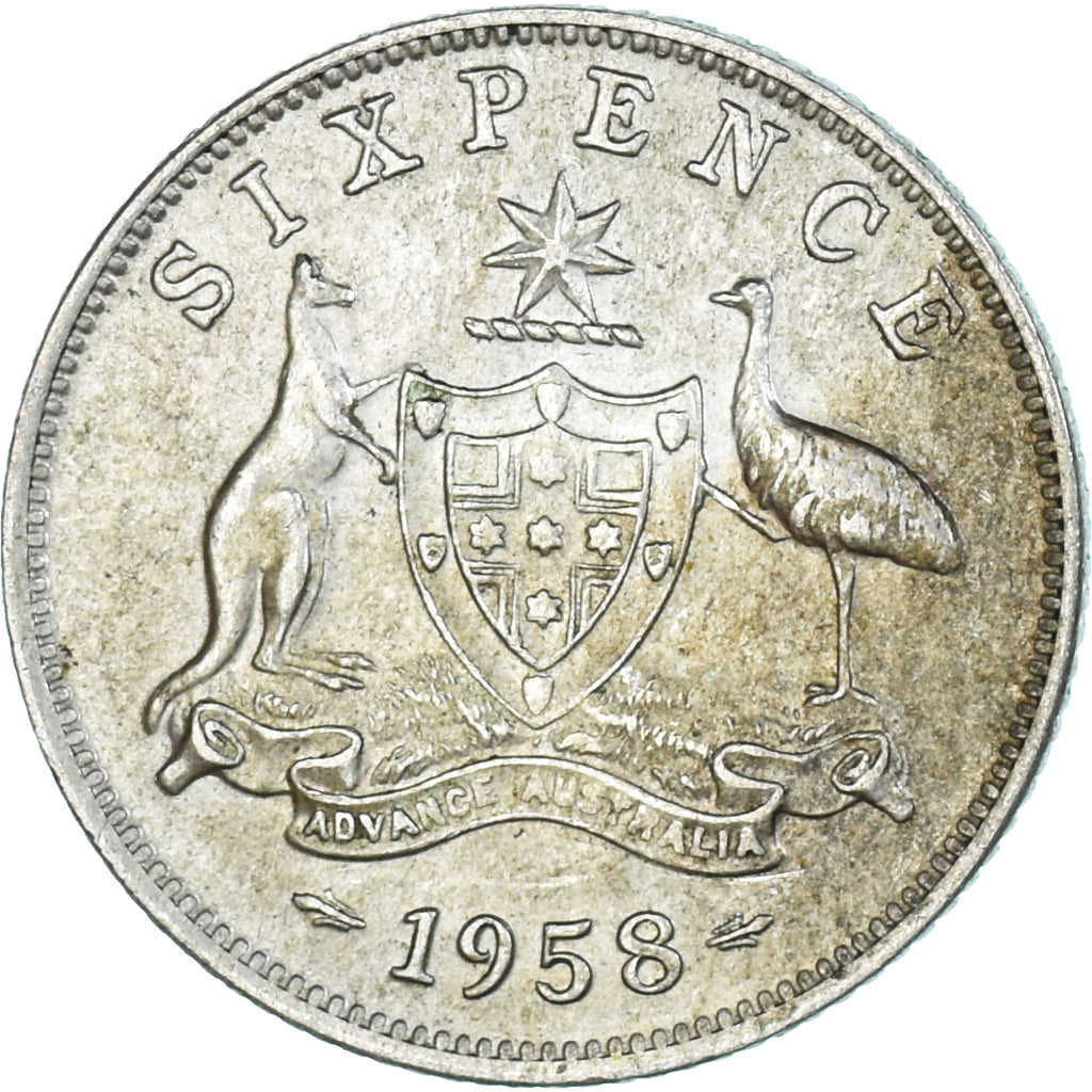 Coin, Australia, Sixpence, 1958