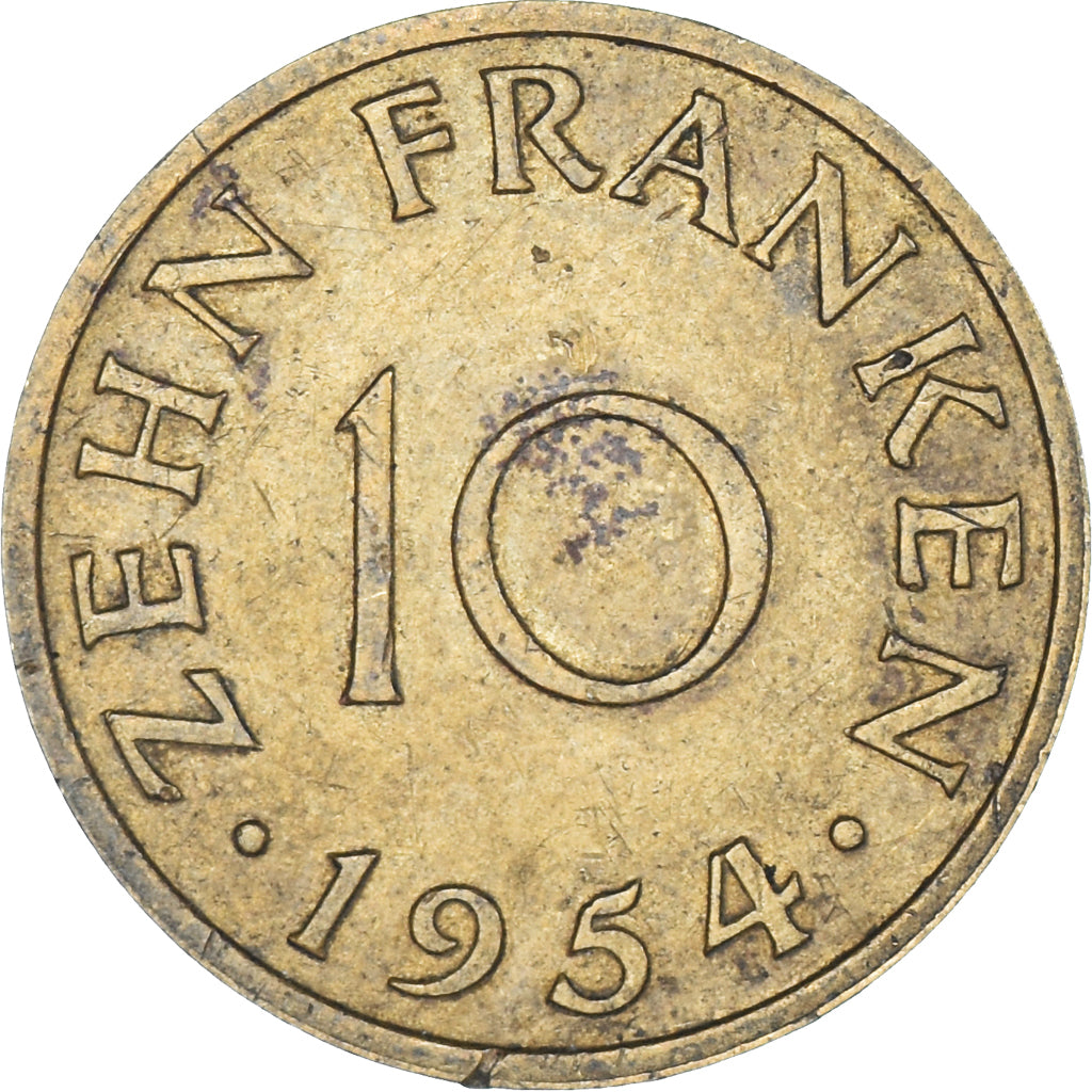 Coin, SAARLAND, 10 Franken, 1954