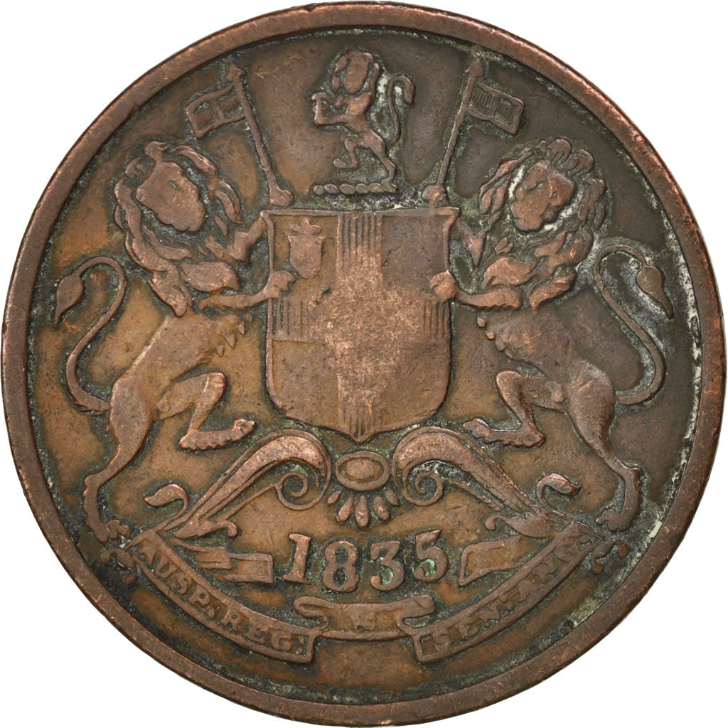 INDIA-BRITISH, 1/2 Anna, 1835, Madras, KM #447.1, EF(40-45), Copper, 8, 12.44