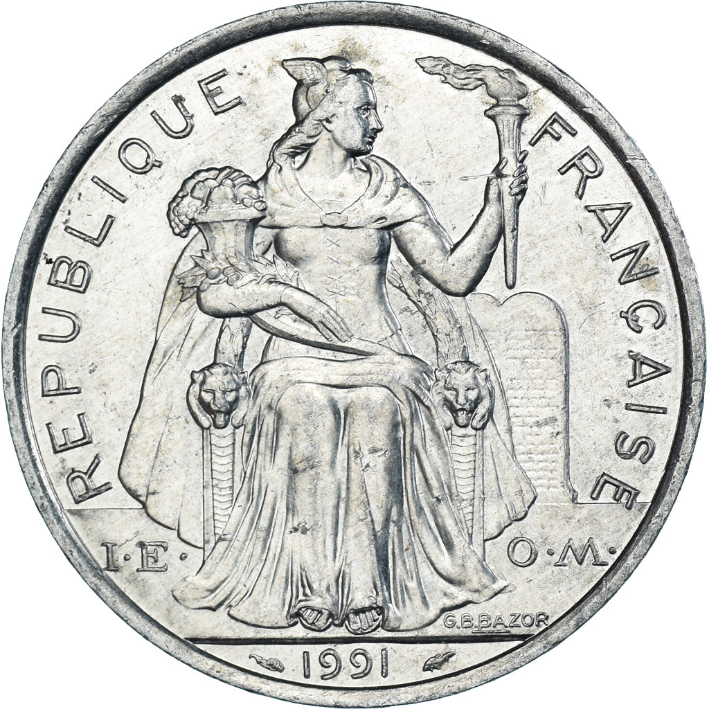 Coin, French Polynesia, 5 Francs, 1991