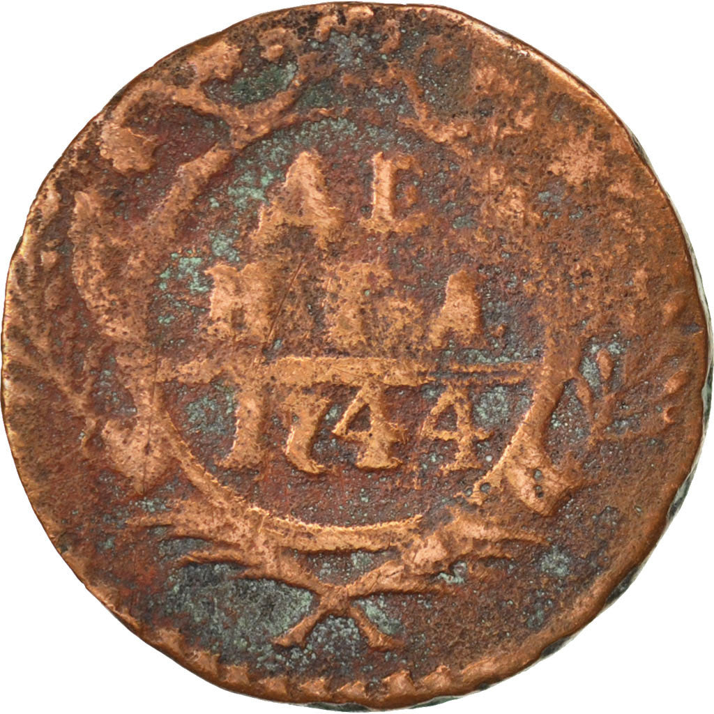 RUSSIA, Denga, 1/2 Kopek, 1744, KM #188, VG(8-10), Copper, 7.63