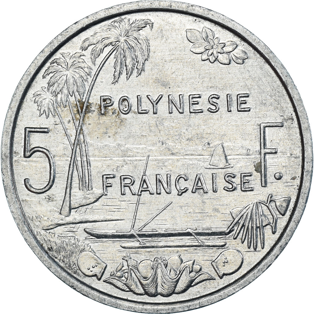 Coin, French Polynesia, 5 Francs, 1990