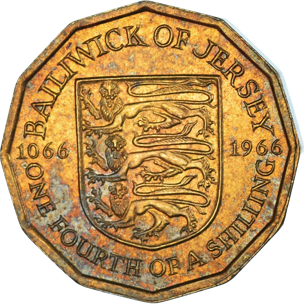 Münze, Jersey, 1/4 Shilling, 3 Pence, 1966