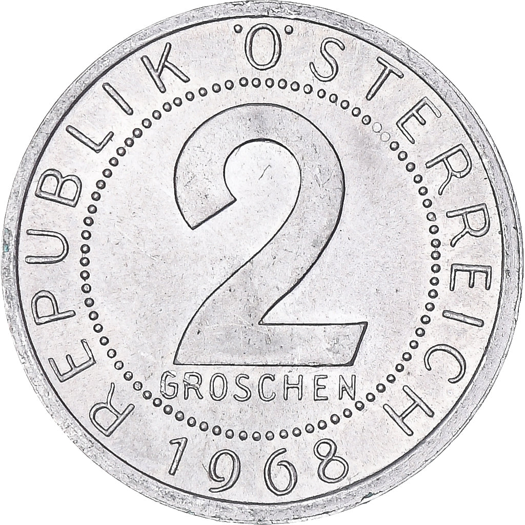 Moeda, Áustria, 2 Groschen, 1968