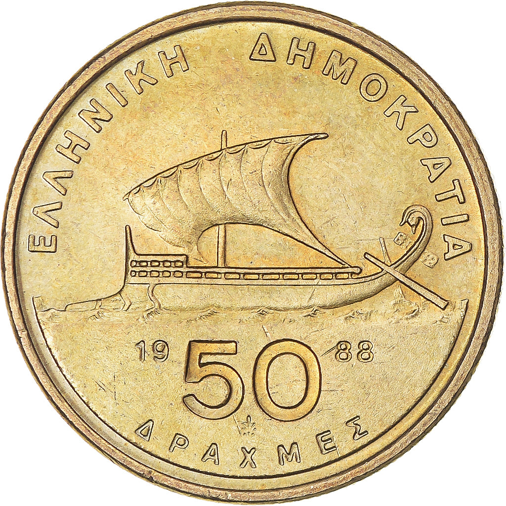 Coin, Greece, 50 Drachmes, 1988