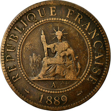 FRENCH INDO-CHINA, Cent, 1889, Paris, KM #1, VF(30-35), Bronze, 31, Lecompte...