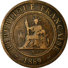 FRENCH INDO-CHINA, Cent, 1889, Paris, KM #1, VF(30-35), Bronze, 31, Lecompte...