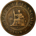 FRENCH INDO-CHINA, Cent, 1889, Paris, KM #1, VF(30-35), Bronze, 31, Lecompte...
