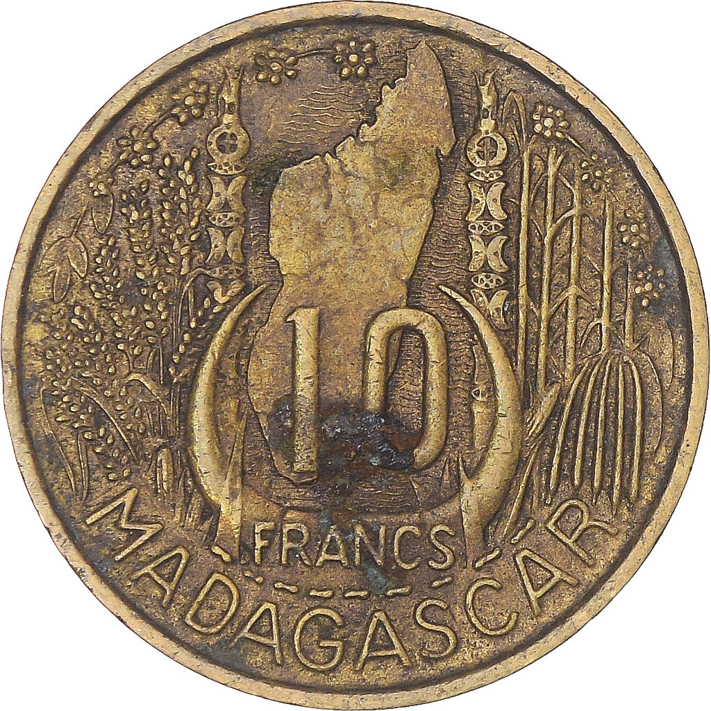 Moneta, Madagascar, 10 Francs, 1953
