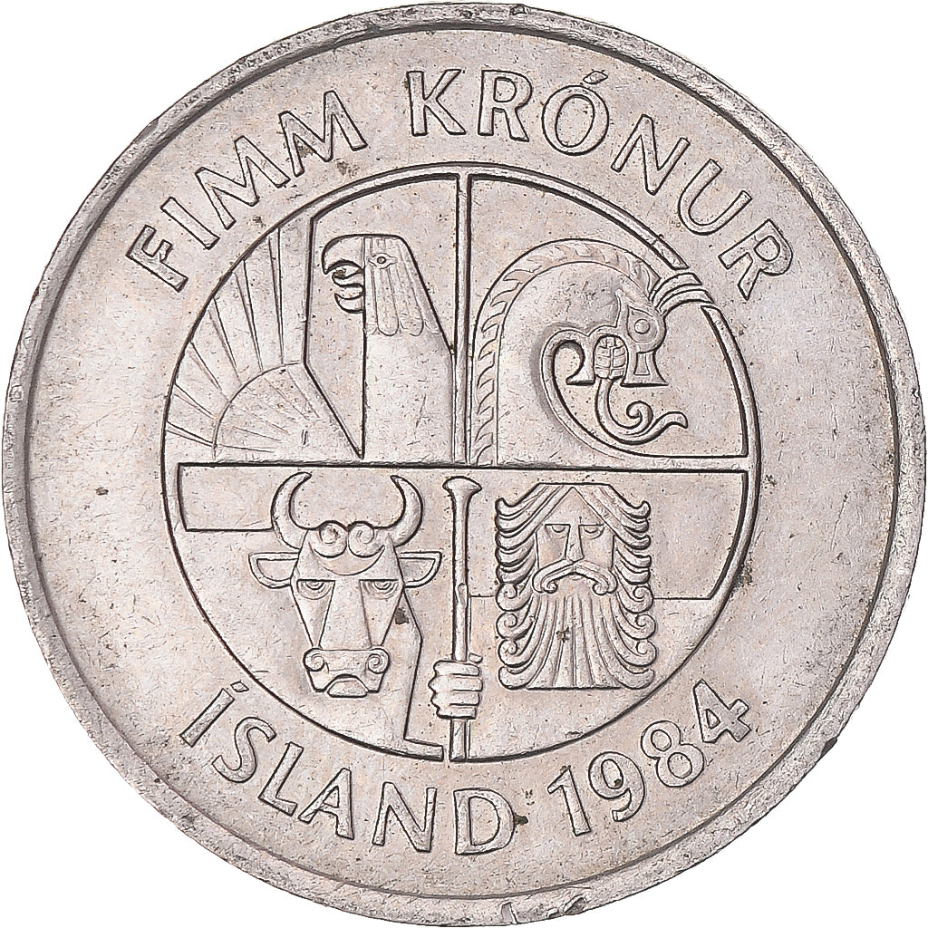 Coin, Iceland, 5 Kronur, 1984