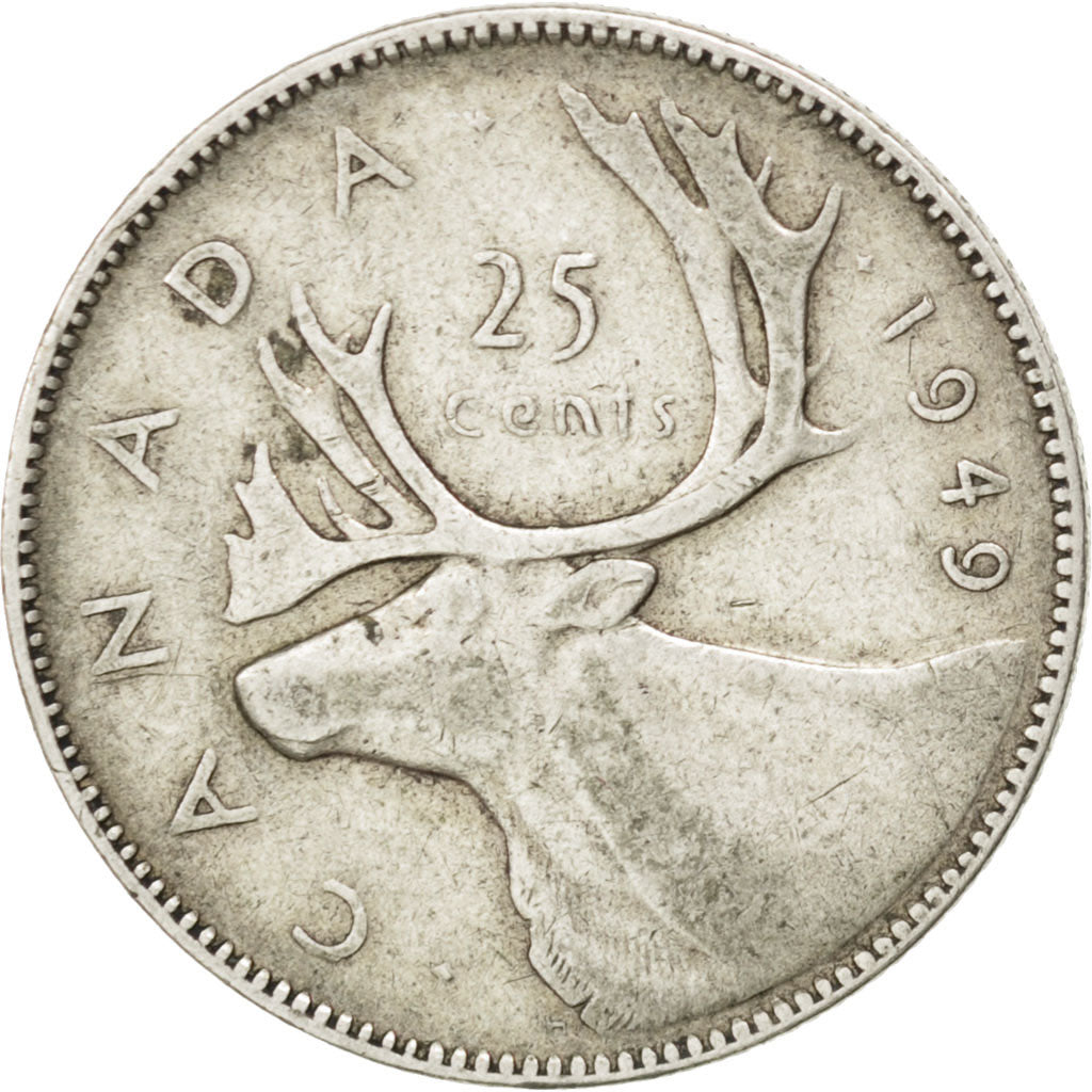CANADA, 25 Cents, 1949, Royal Canadian Mint, KM #44, EF(40-45), Silver, 23.5,...