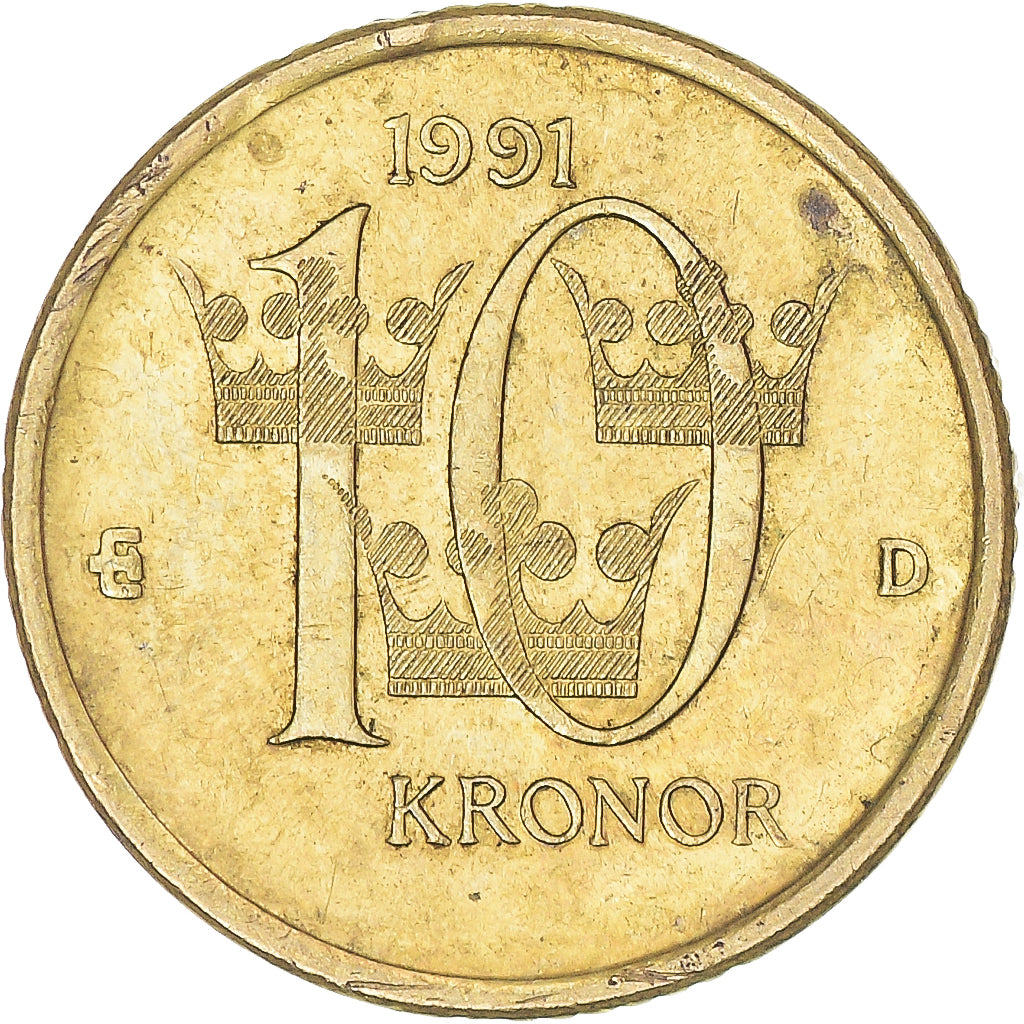 Moneta, Svezia, 10 Kronor, 1991