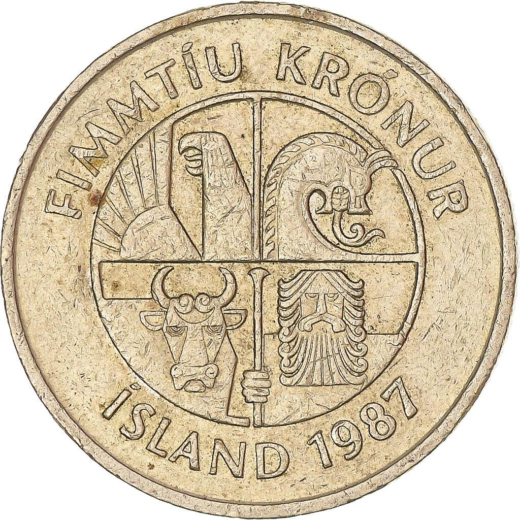 Coin, Iceland, 50 Kronur, 1987