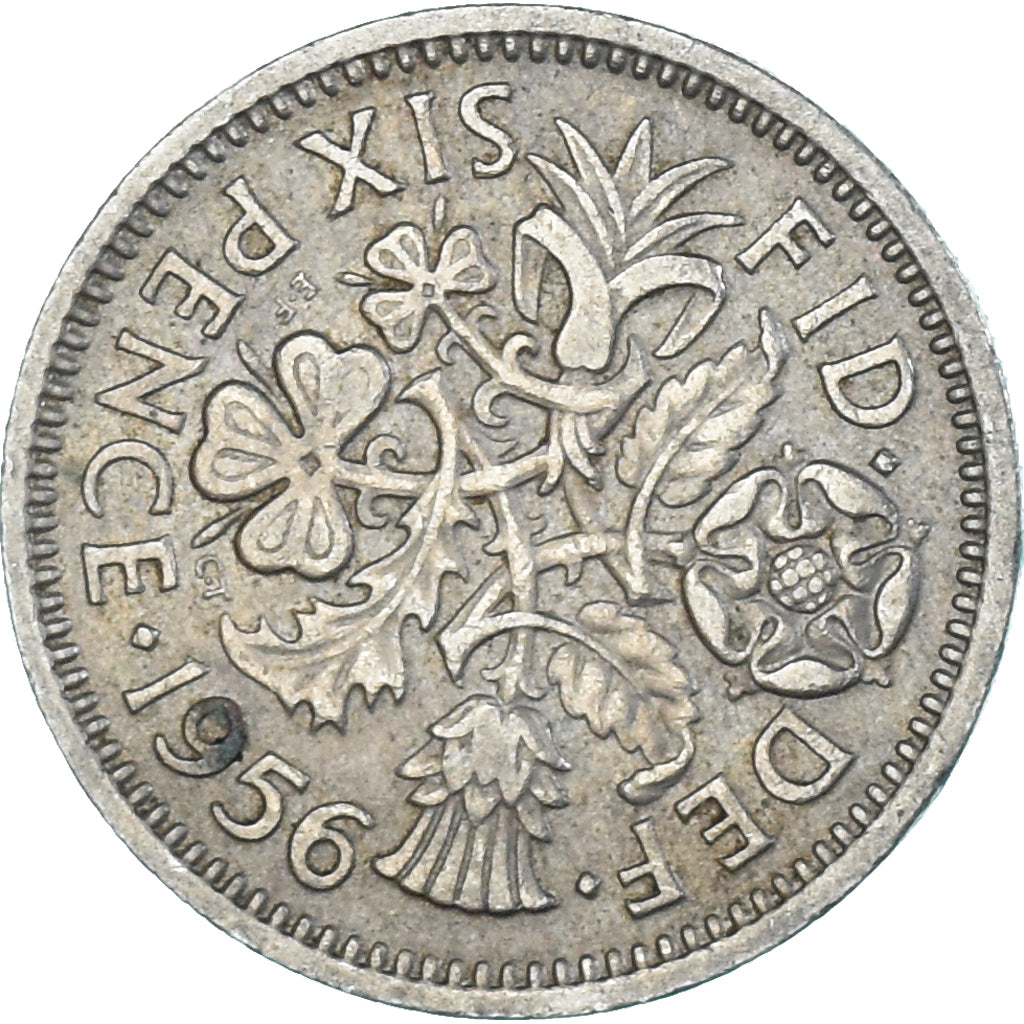 Coin, Great Britain, 6 Pence, 1956