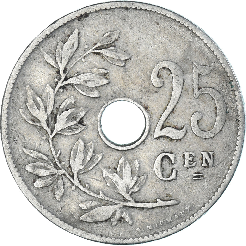 Moneda, Bélgica, 25 Centimes, 1908