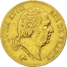 FRANCE, Louis XVIII, 40 Francs, 1816, Paris, KM #713.1, VF(30-35), Gold,...