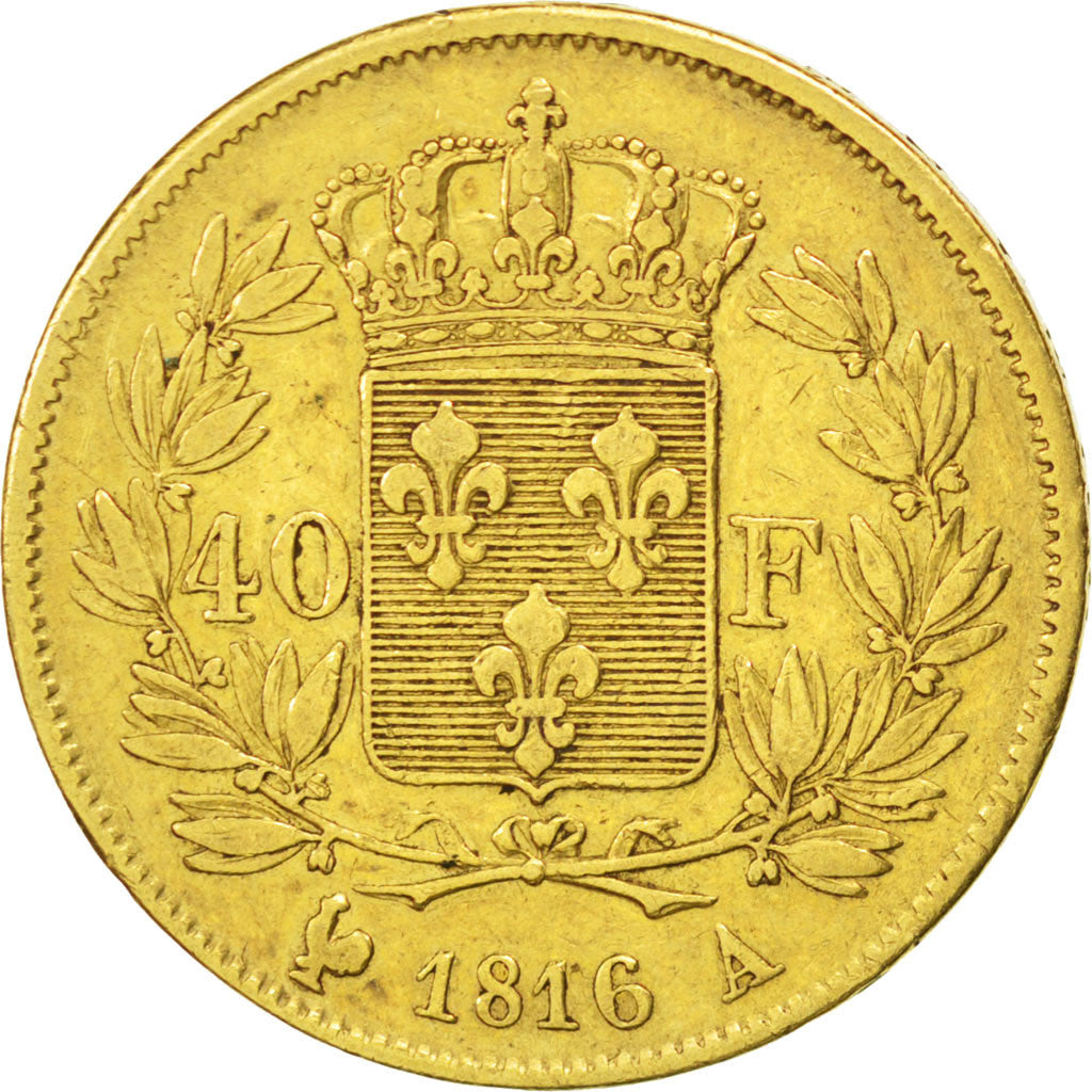 FRANCE, Louis XVIII, 40 Francs, 1816, Paris, KM #713.1, VF(30-35), Gold,...