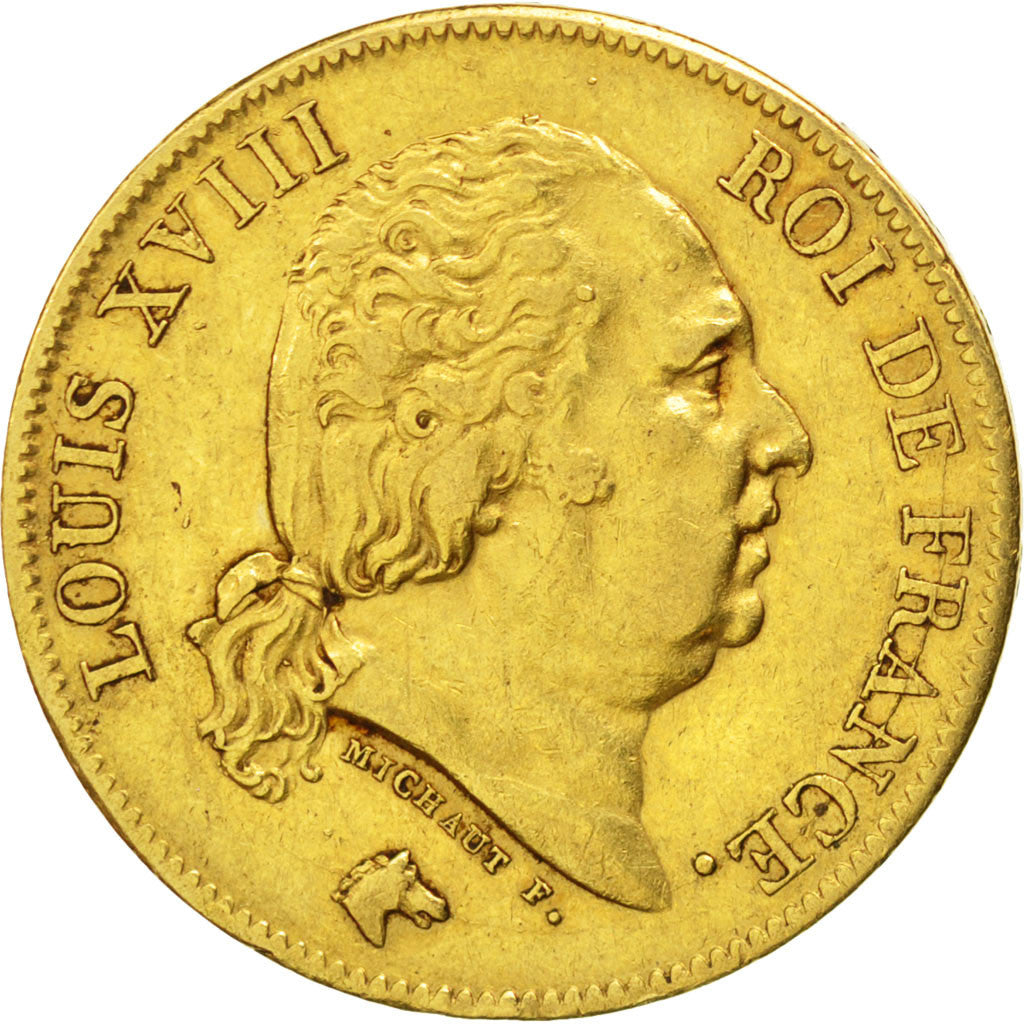 FRANCE, Louis XVIII, 40 Francs, 1817, Paris, KM #713.1, EF(40-45), Gold,...