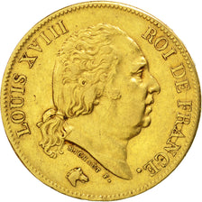 FRANCE, Louis XVIII, 40 Francs, 1817, Paris, KM #713.1, EF(40-45), Gold,...