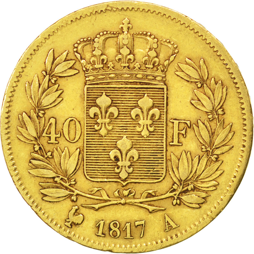 FRANCE, Louis XVIII, 40 Francs, 1817, Paris, KM #713.1, EF(40-45), Gold,...