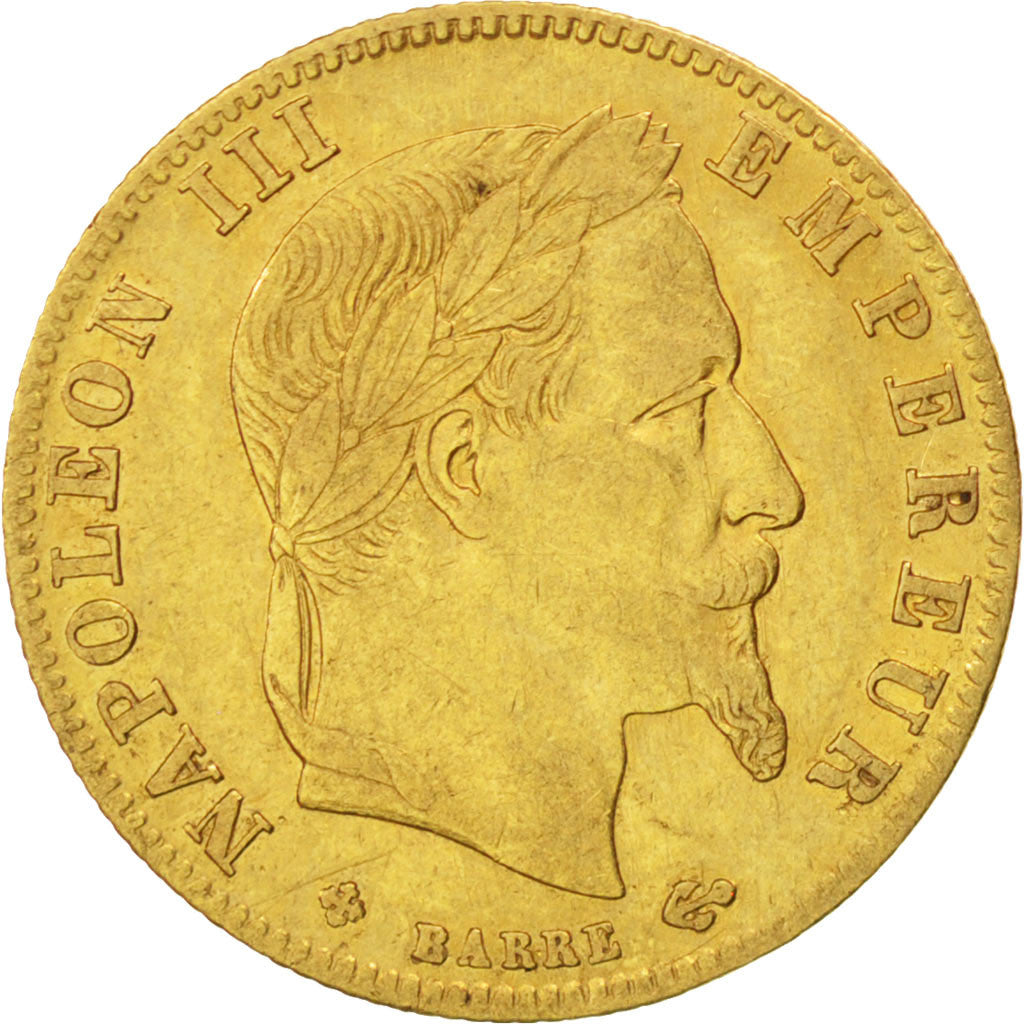 FRANCE, Napoléon III, 5 Francs, 1867, Strasbourg, KM #803.2, AU(50-53), Gold, G.