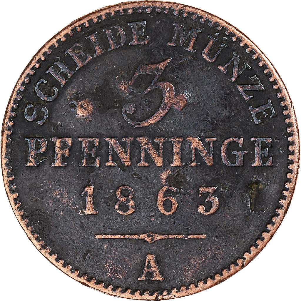Monnaie, Etats allemands, 3 Pfennig, 1863