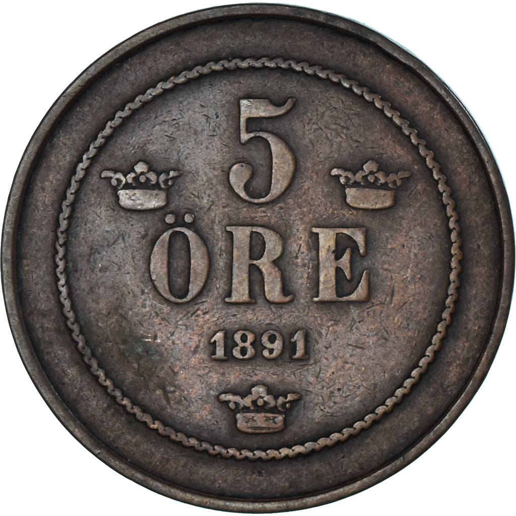Moneta, Svezia, 5 Öre, 1891