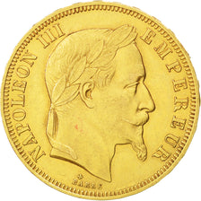 FRANCE, Napoléon III, 50 Francs, 1866, Strasbourg, KM #804.2, EF(40-45), Gold, G