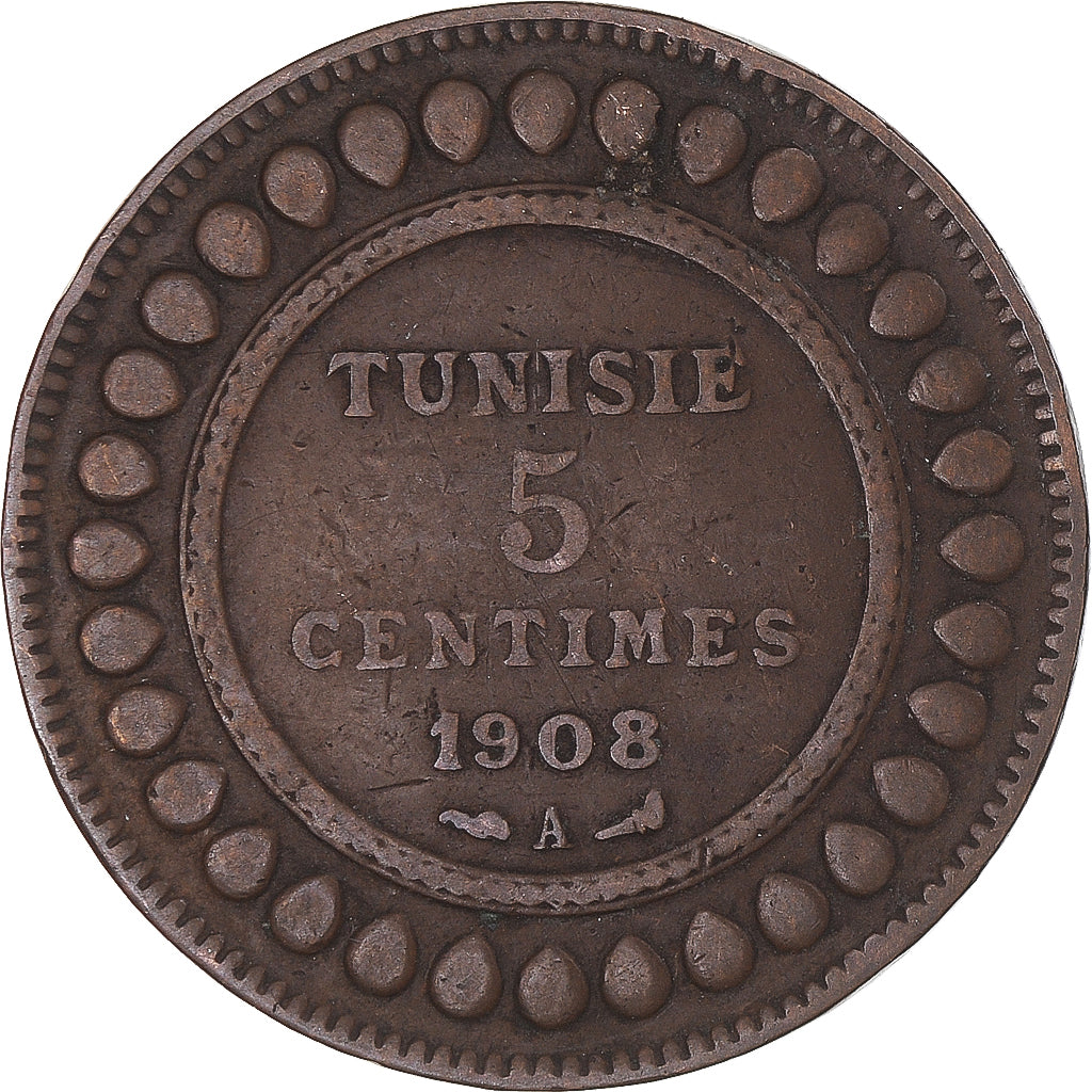Coin, Tunisia, 5 Centimes, 1908
