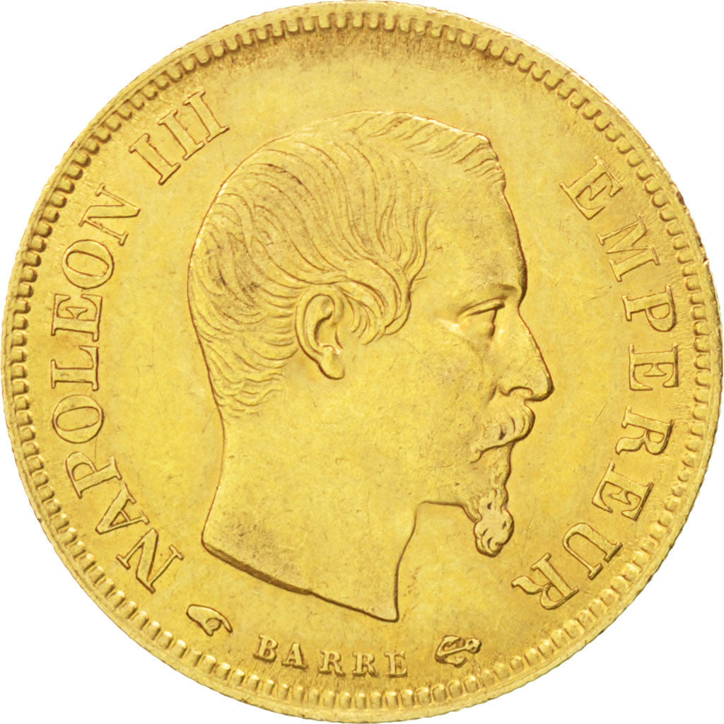 FRANCE, Napoléon III, 10 Francs, 1858, Paris, KM #784.3, AU(50-53), Gold, Gadour